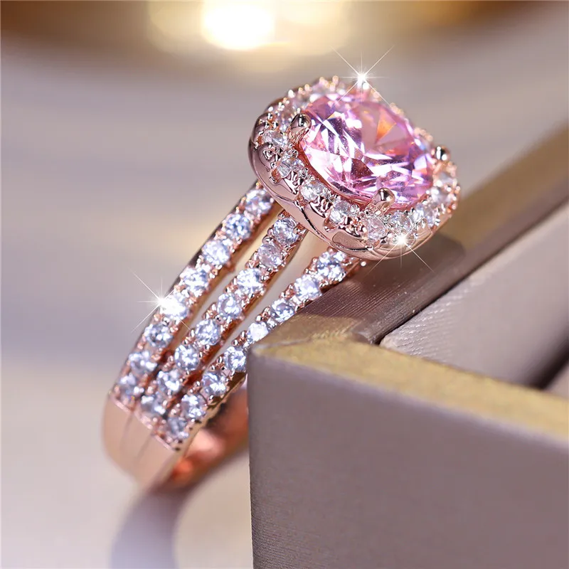 Wedding Ring Luxury Female Small Round Zircon Stone Engagement Ring Trendy Rose Gold Color Bride Wedding Jewelry Gift For Women wedding rings,finger rings,womens ring,jewelry rings,ring jewelry,cubic zircon ring,round rings