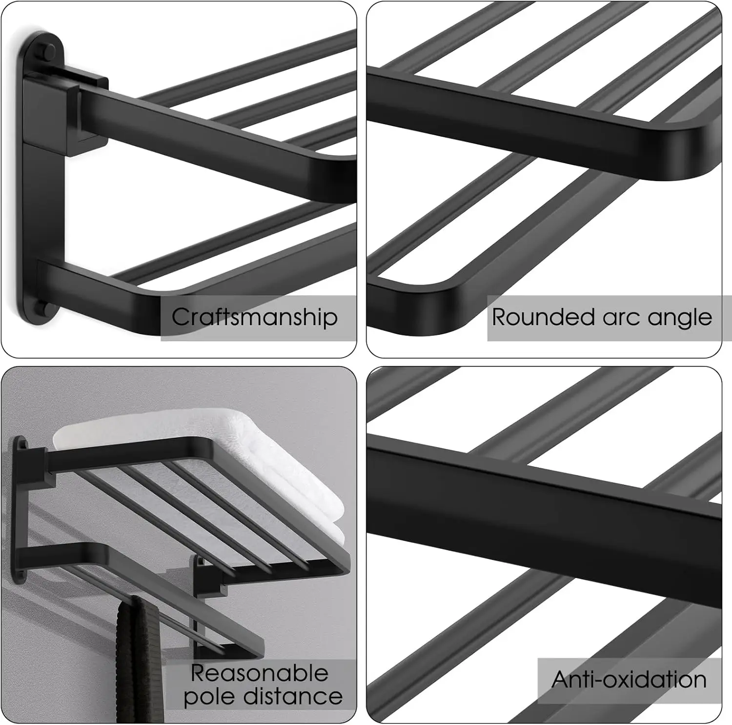 NEW Bathroom Lavatory Towel Rack with Two Towel Bars,20-Inch Holder with Shelf BZ105-A (Matte Black)