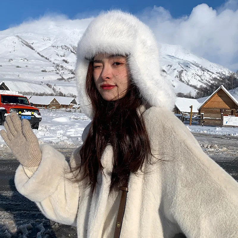 Winter Imitation Sable Plush Hat Women Outdoor Cycling Lei Feng Hat Thickened Windproof Ear Protection Warm