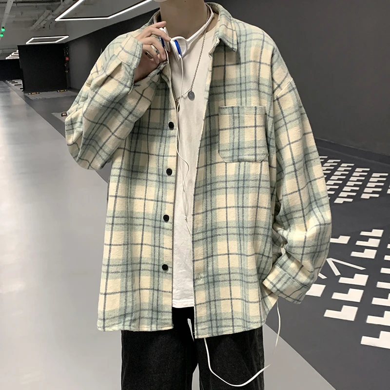 Men's Plaid Long Sve irt Loose Fit Thin Sle Autumn Spring Outerwear Sun Protection Classic Design No Brand Youth Faion