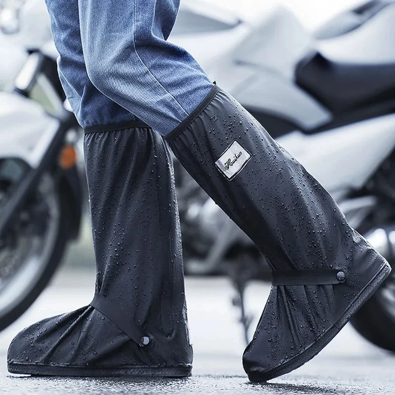 Black New Waterproof Wear-resistant High-tube Motorcycle Rain Boot Covers Outdoor Travel Rain Shoe Covers Motocross Riding Sport bicycle shoe covers