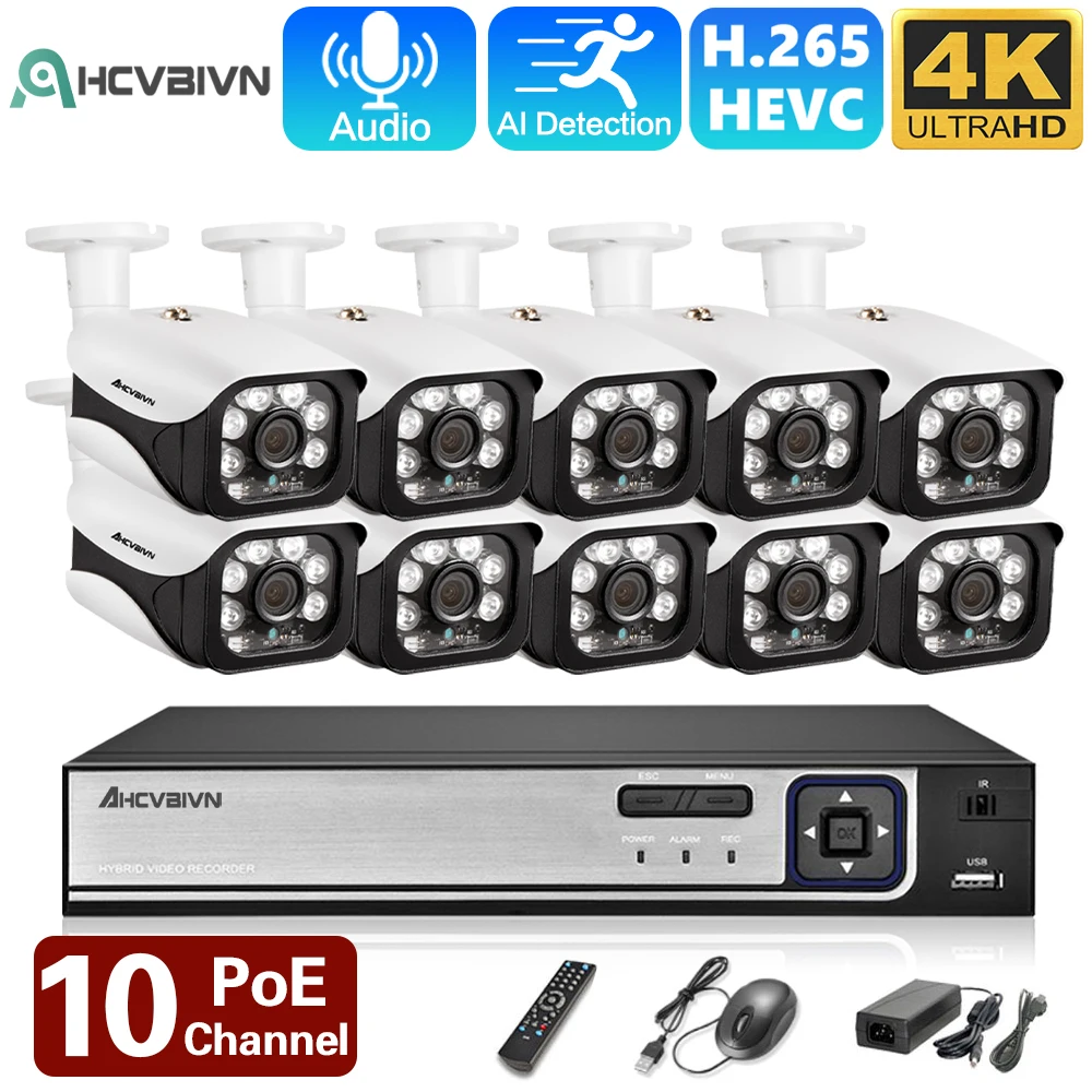 4k Ultra Hd 8mp Home Security Camera System P2p 10ch Poe Nvr Kit