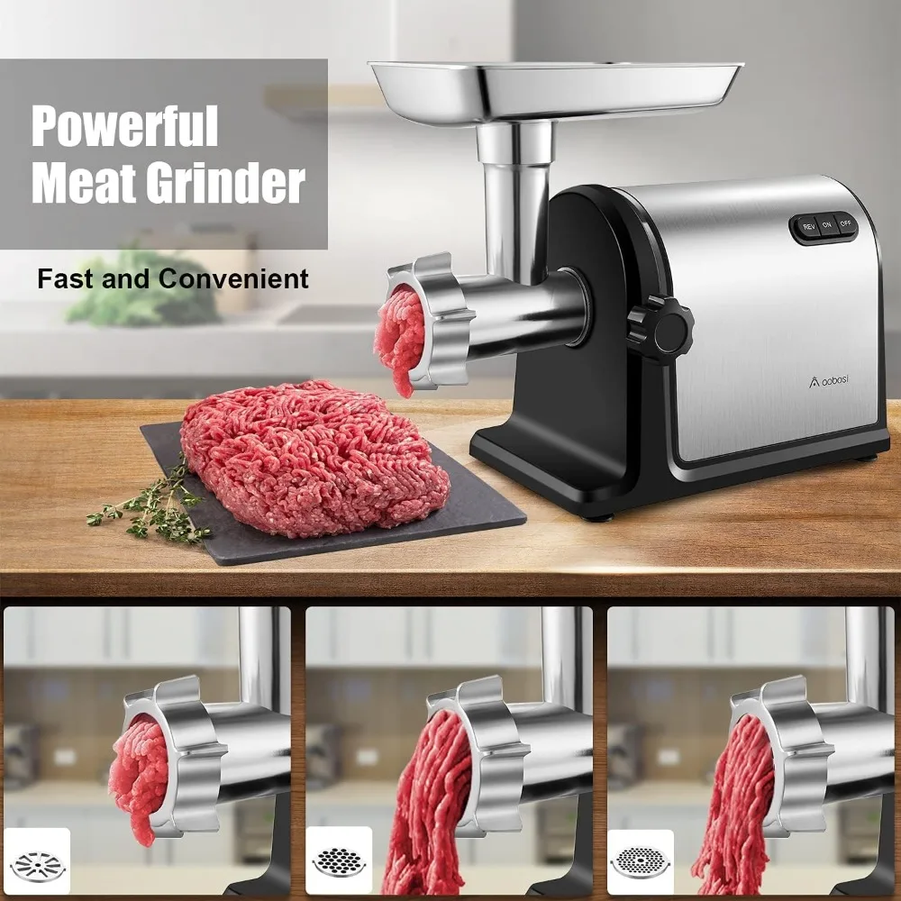 Heavy Duty Electric Meat Grinder, 3000W Max, 5 in 1 Sausage Stuffer, 3  Stainless Steel Grinding Plates, 5 Pounds/Min 