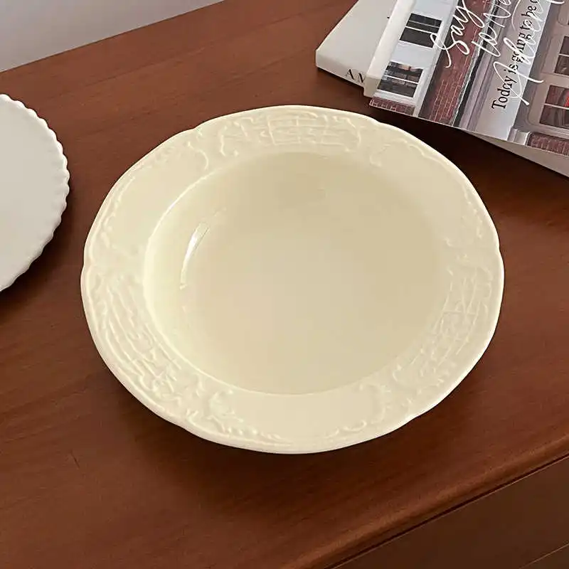 French Ceramic Deep Plate Exquisite Straw Hat Plates Western Pasta Disc Household Yoghurt Fruit Salad Tray