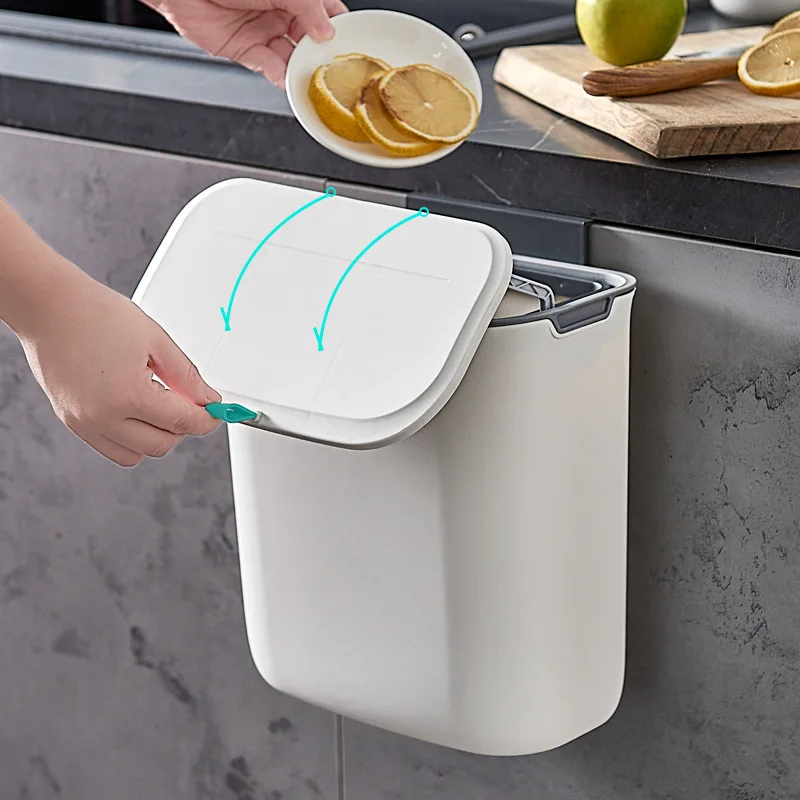 Bathroom Trash Can Wall Mounted Hanging Trash Bin With Lid Waterproof Narrow Seam Rubbish Bin Toilet Waste Garbage 7L