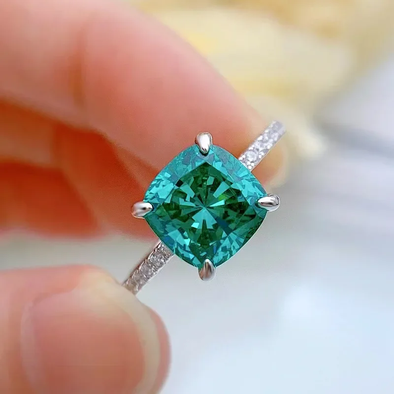 

Engagement Cushion Cut 9mm Emerald Ring 100% Real 925 sterling silver Party Wedding band Rings for Women Bridal Promise Jewelry
