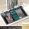 304 Stainless Steel Waterfall Kitchen Sink Large Single Slot Integrated Digital Display Faucet Set Soap Dispenser Cup Washer 1