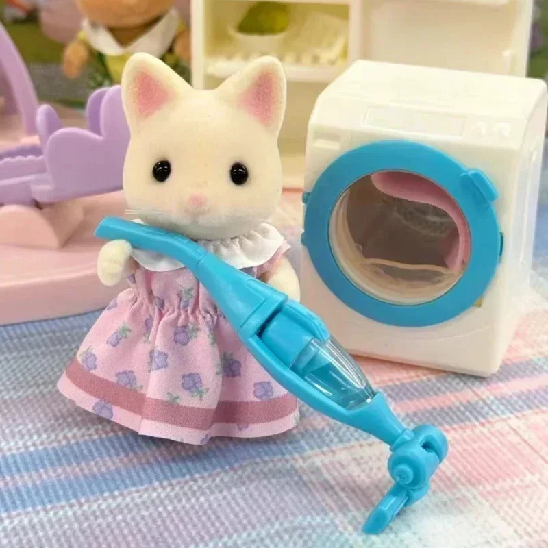 Sylvanian Families Children's Room Set Kitchen Furniture Bicycle Anime Figrues Flocking Toys Gifts Room Decora