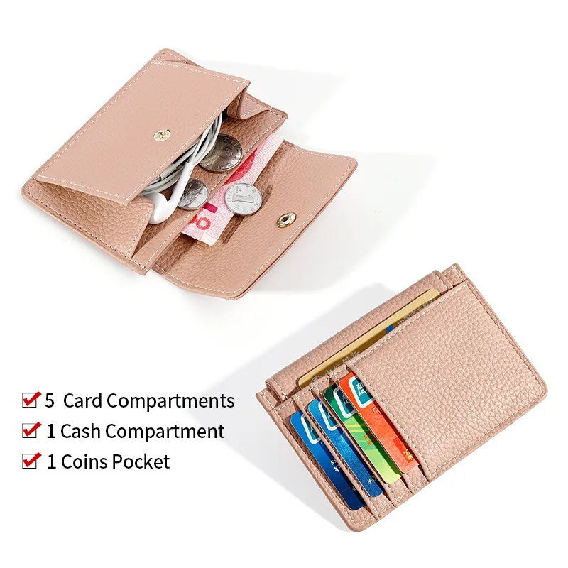 

PU Leather Slim Wallets Thin Cards Holder Short Female Money Coin Clutch Women Fashion Mini Lychee Pattern Purse with Buckle