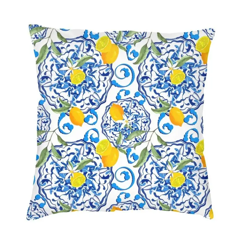 

Lemon Fruit Pattern Pillow Covers Decor Home Summer Citrus Mediterranean Style Modern Cushion Cover Velvet Pillowcase