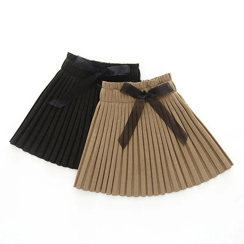 3-14 Years Kids Woolen Skirts for Girls Toddler Baby Cute Bow