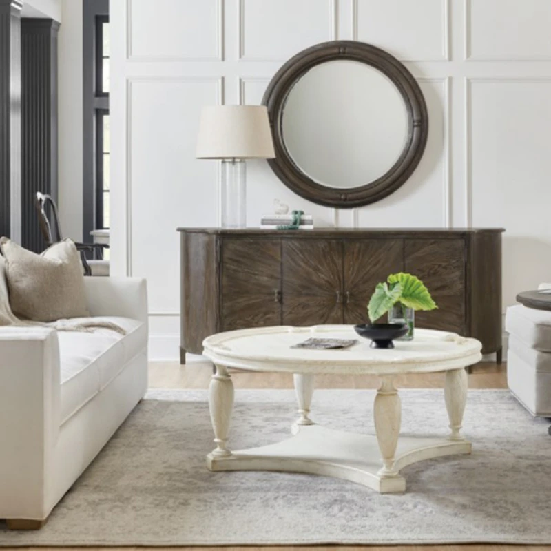 

Retro Solid Wood round Living Room Coffee Table French Style Retro Design White Coffee Table