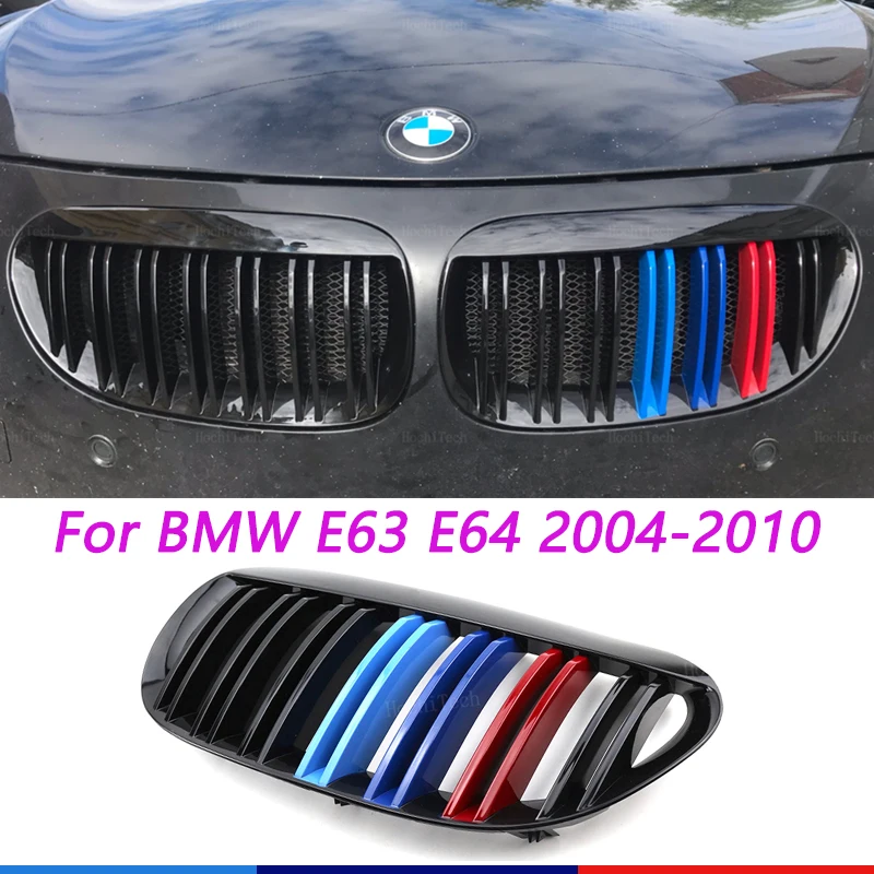 

2Pcs/Set Gloss Black Car Dual Slats Front Kidney Grille Fit For BMW 6 Series E63 E64 M6 2-Door Models 2004 2005 2006 2007-2010