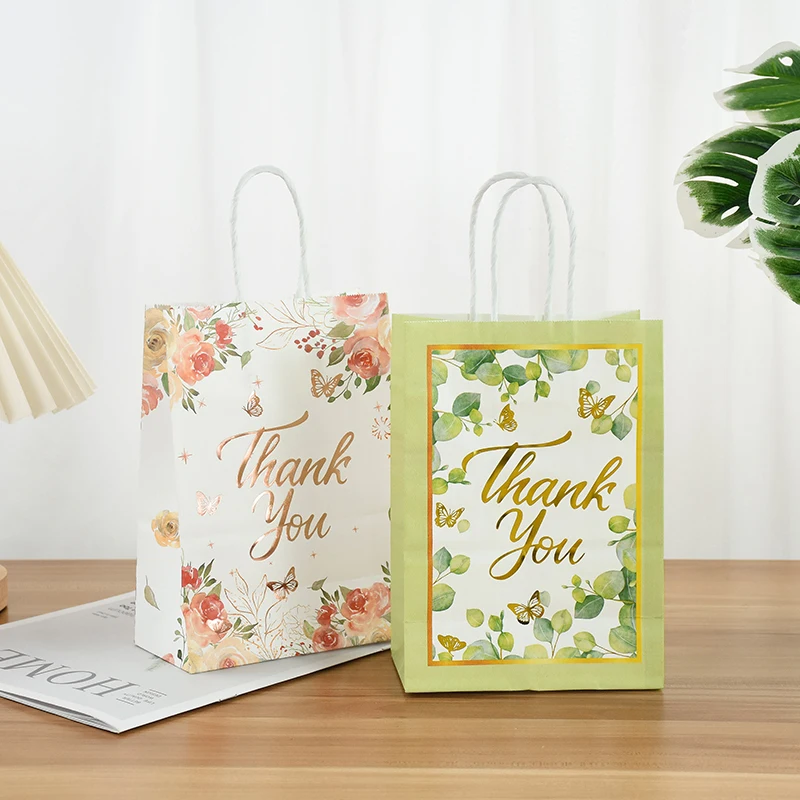 5Pcs Blumen Danke Geschenk Taschen Hochzeit Geschenk Für Gäste Papier Snack Cookie Süßigkeiten Verpackung Tasche Hochzeit Party Dekoration – Detail 6