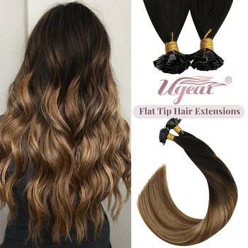 Ugeat Estensioni dei capelli a punta piatta Estensioni dei capelli pre-incollati per capelli umani 14-24 "Ceratina Capelli umani piatti Balayage Colore 1g/1s
