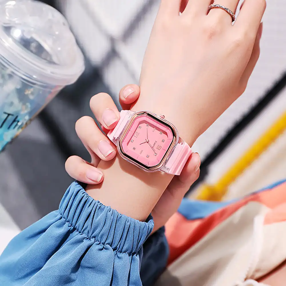 

Women Colorful Sport Silicone Jelly Quartz Watch Men Casual Wristwatch Couple Watch Square Dial Women Watches