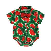 Newborn Baby Boy Watermelon Clothes Short Sleeve Button Down Collared Shirt Romper Infant Bodysuit Summer Outfit 1