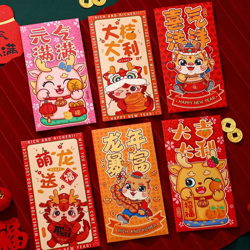 2024 New Year Packet Red Envelope Luck Money Bag Dragon Pattern Blessing Bag Good Luck Best Wishes Money Pocket Spring Festival