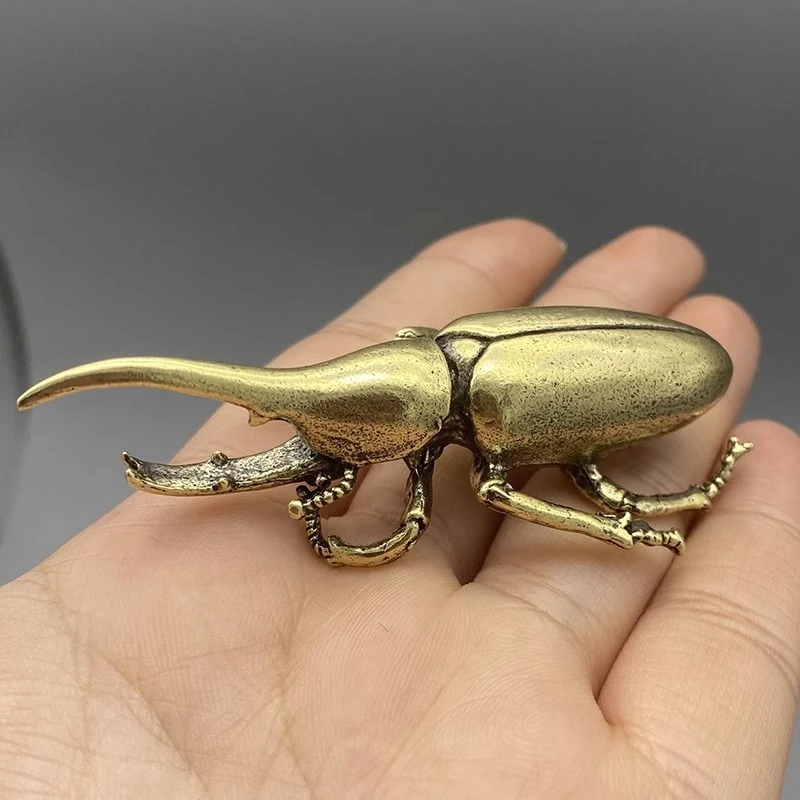 Retro Brass Beetle Figurines - Unique Insect Ornaments for Desk Decor and Collectible Gifts