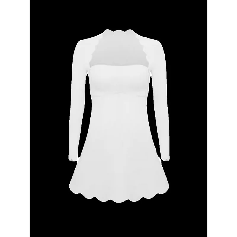 Autumn Winter New Women's Long Sleeve Wave Lace Golf Tennis Dress Pink Black Slim Fit Quick-Dry Outfit Yoga One-Piece Skits
