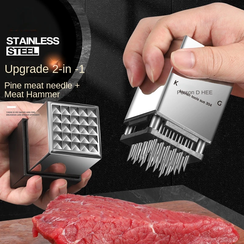 

Stainless steel steak tender needle Household kitchen tool Double-sided meat lifter Meat hammer knock meat