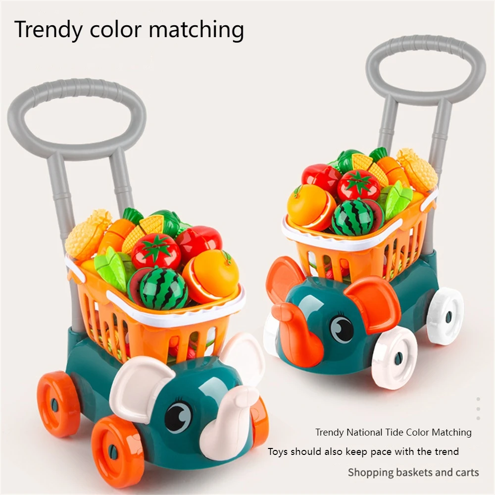 Children's pretend shopping cart toy baby small trolley fruit cutting fun children 1 to 3 years old learning to walk gift 2