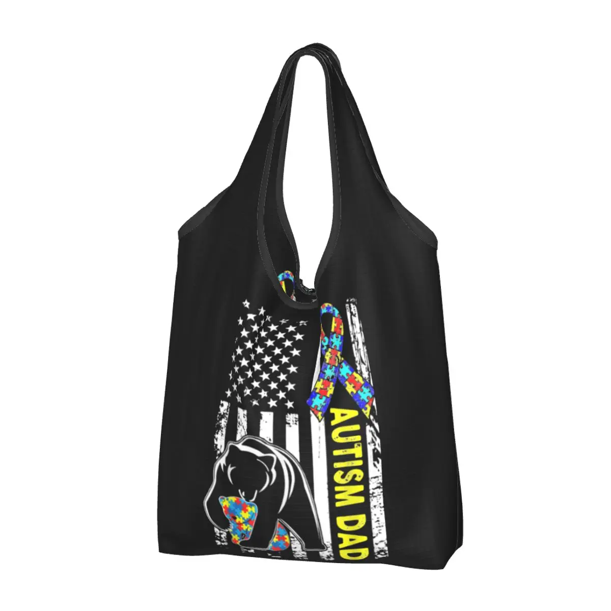 

Осведомленность о аутизме, американский флаг, женская сумка для покупок, вместительные сумки для переработки аутистов