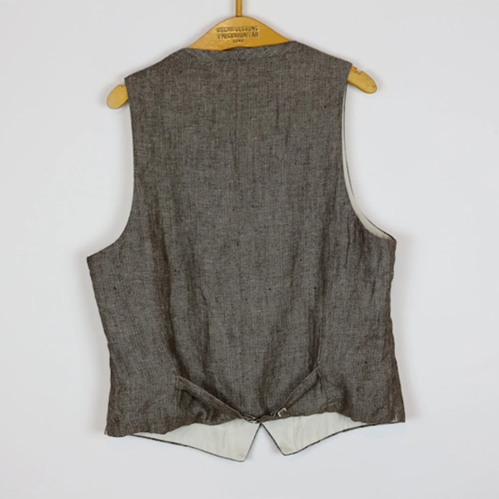 Linen Vest Casual V Neck Gilet Men Suits Vests Two Button Sleeveless Jacket Men's Dress Vests Male Clothing Summer Spring 2
