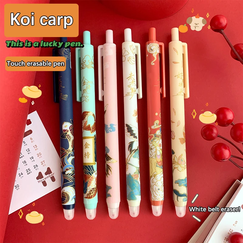 

6Pcs Kawaii Erasable Gel Pens Set Blue Refill Writing Pen Cute Retractable Ballpoint Pen for Students Stationery School Supplies