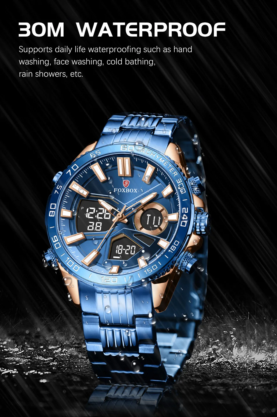 Men Watches Quartz Digital Male Clock Military Sport Blue Stainless Steel Man's Wrist watch_voghion.com