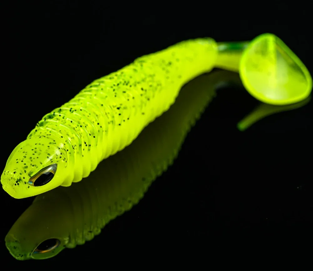 GOBAI Angelköder-Set, 10 Stück, weiche Köder, 3 Stück, versetzter Haken, 6,5 cm, 7,5 cm, 10,5 cm, T-Schwanz, Wurm, Kurbel, Karpfen, Pesca, Swimbait-Ausrüstung, großer Köder – Detail 5