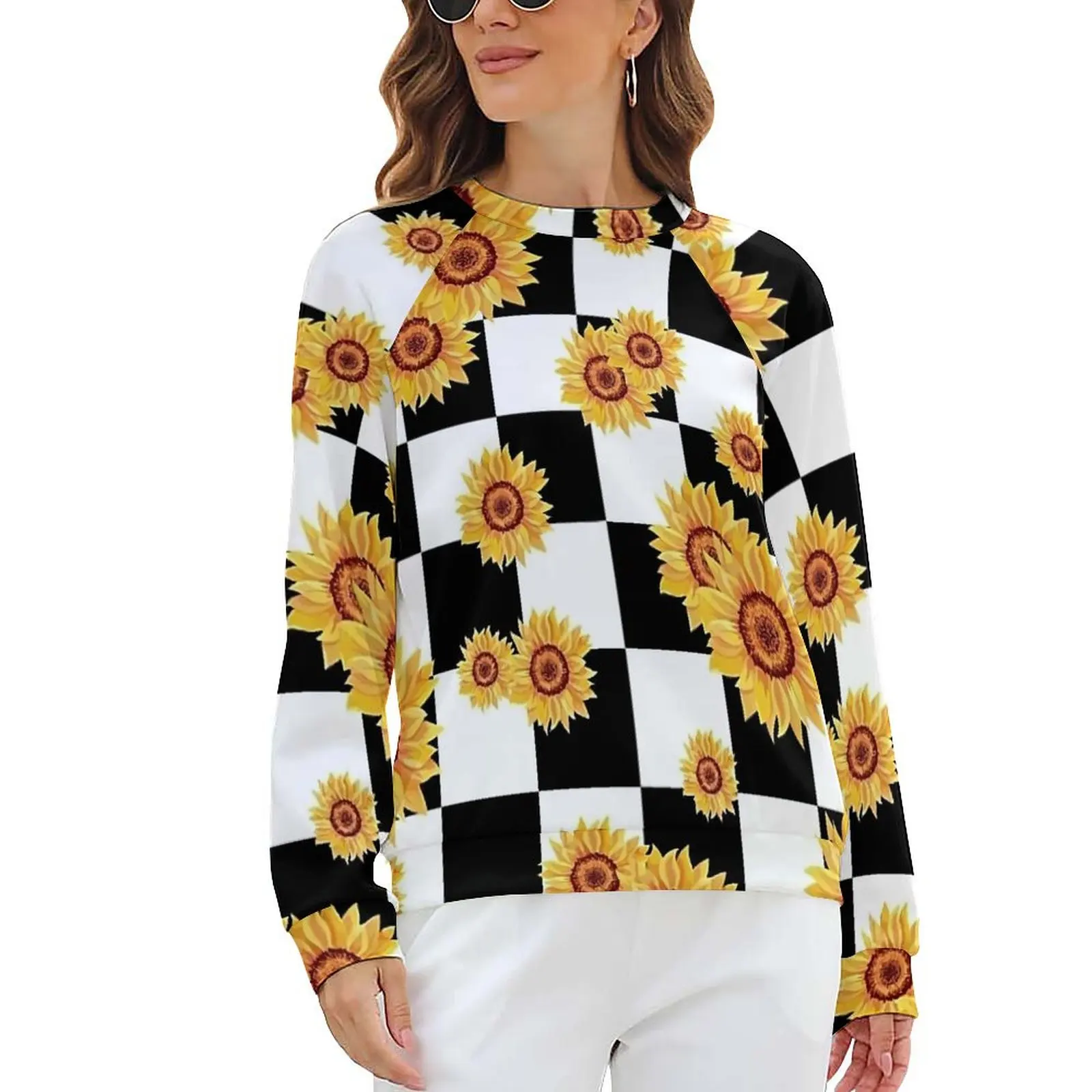 

Sunflower Casual Hoodies Winter Checkerboard Print Aesthetic Hoodie Long Sleeve Oversize Harajuku Design Sweatshirts