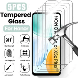 5 - Pack Clear Tempered Glass Screen Protector Set with Protective Case - Honor X5c Plus (Transparent - 5Pcs)