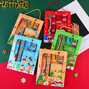 6Pcs/set Christmas Stationery Set Children's Cute Cartoon School Supplies Birthday Gift Children’s Day Kids Stationery Gift Set