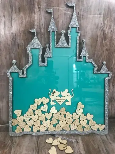 Inspired The Little Mermaid Wedding Castle Drop Box Guest Book Signature Glitter Silver Border Wedding Guest Book
