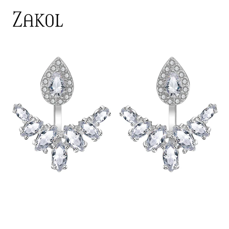ZAKOL Unique Teardrop Cubic Zircon Earrings Jackets Trendy White Color Wings Earring For Charm Women Girl Jewelry EP396