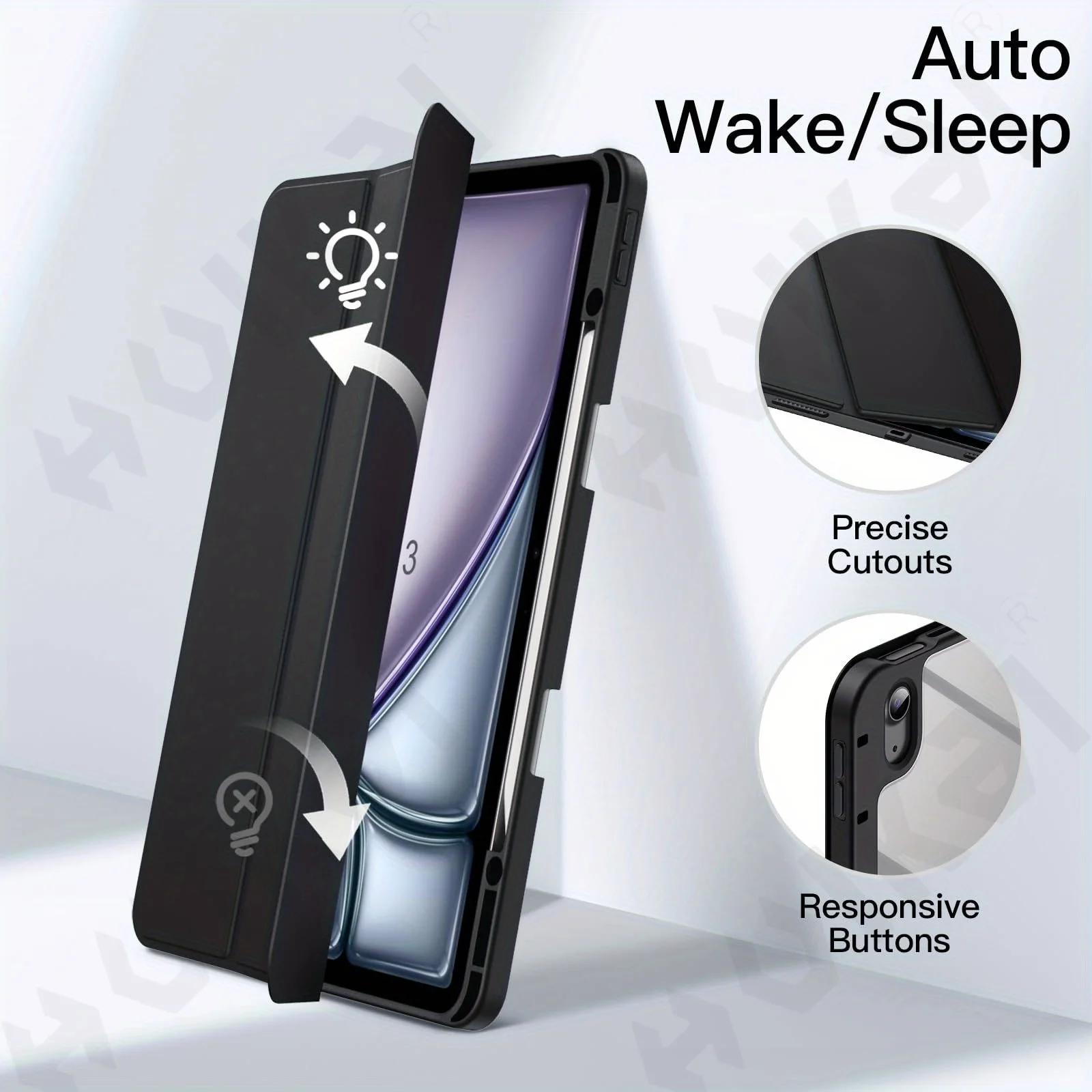Green Trifold Stand Tablet Case with Pencil Holder and Auto Wake/Sleep Feature