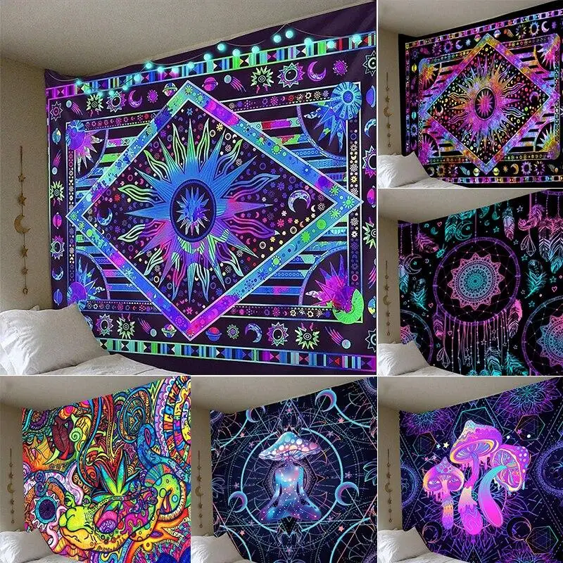 Psychedelic Dreamcatcher Moon Feather Tapestry Hippie Large Bohemian Mandala Tapestries Wall Cloth Carpet Ceiling Room Decor