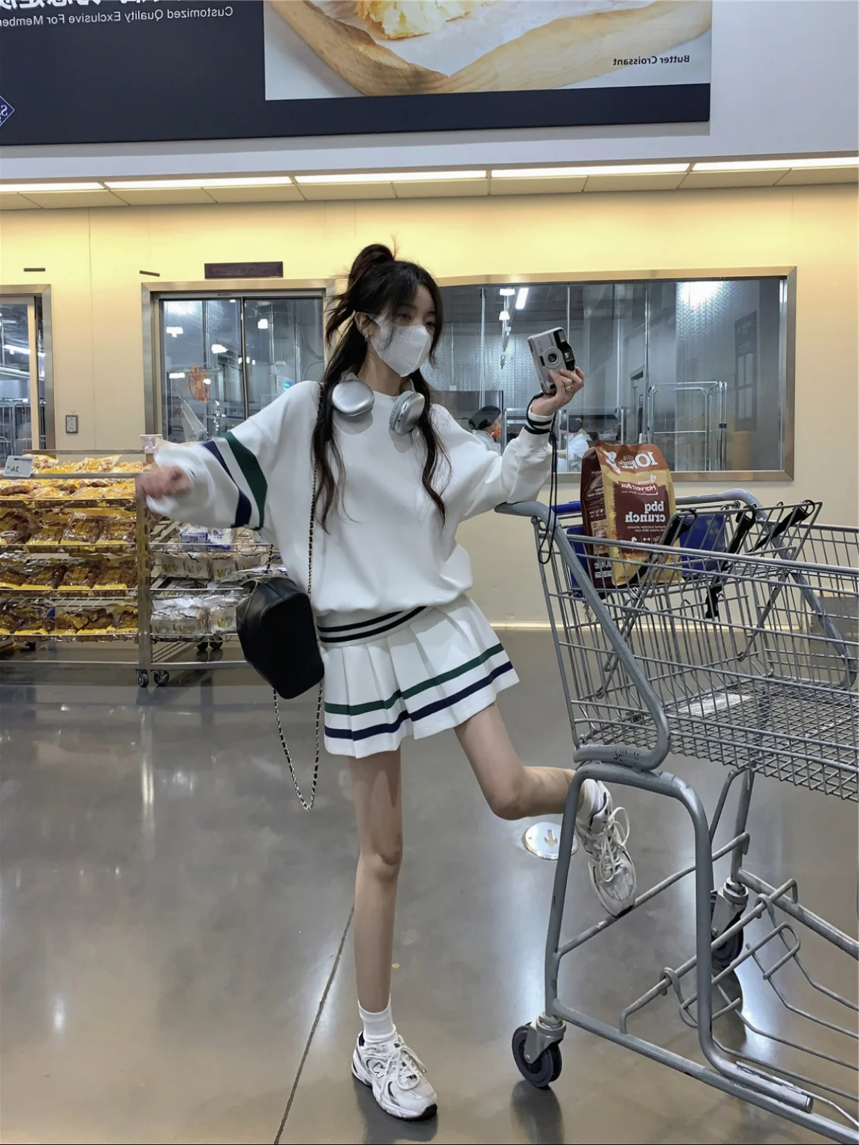 Polo Collar Stripe Long sleeve Hoodie + Pleated Two piece skirt м?¬мм?ⓒ, л?ёк мнм лё”лмм м?ён?ё, к°?м ммн’?