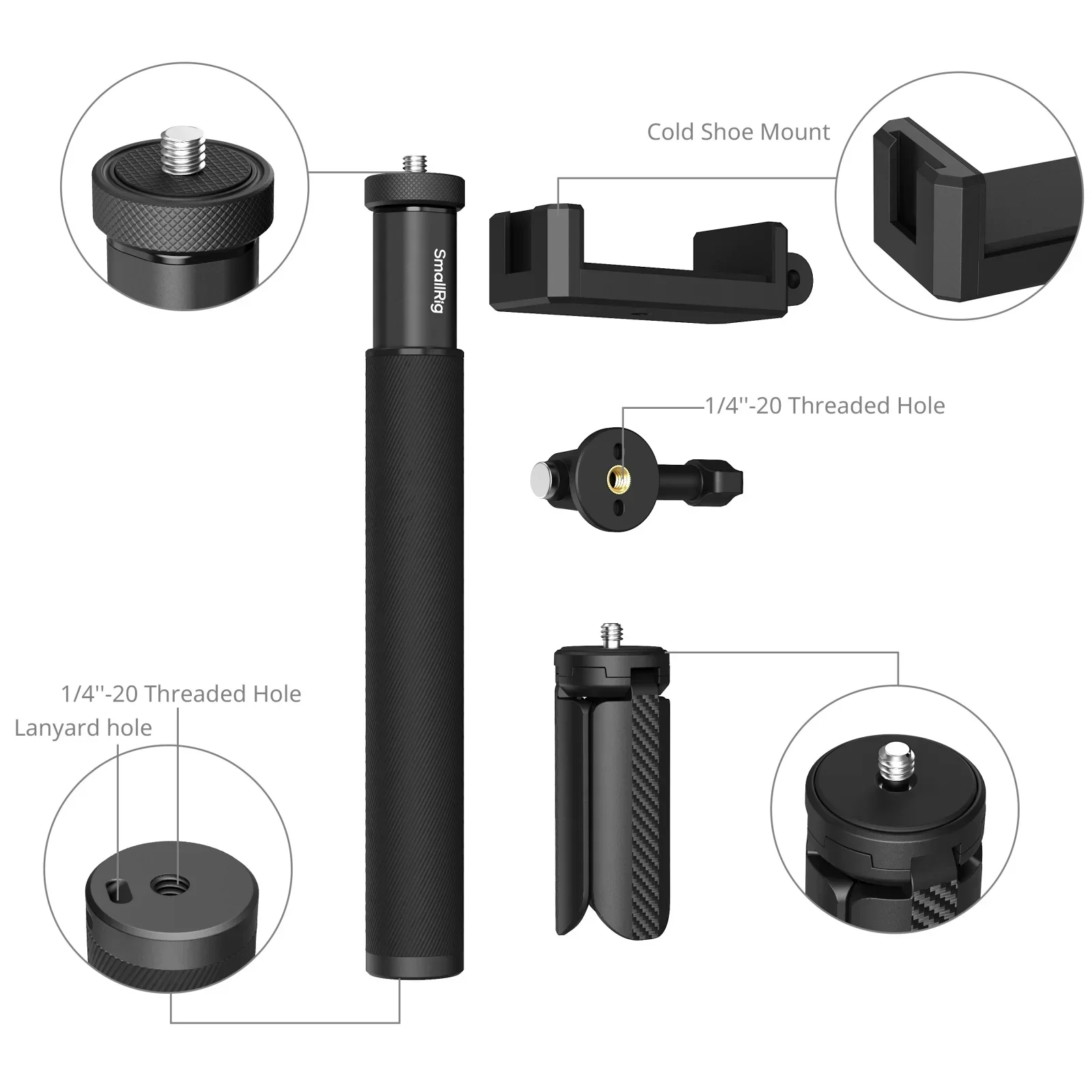 SmallRig Selfie Stick for Action Cameras with Smartphone Clamp for DJI Action 3