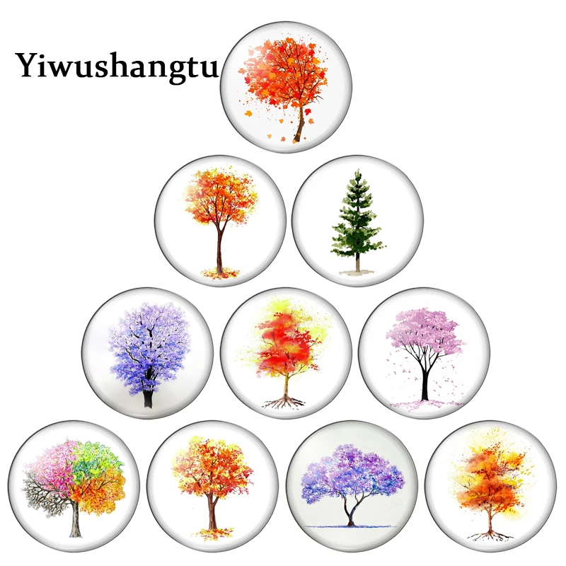 

Colorful life magic tree art painting 12mm/18mm/20mm/25mm Round photo glass cabochon demo flat back Making findings