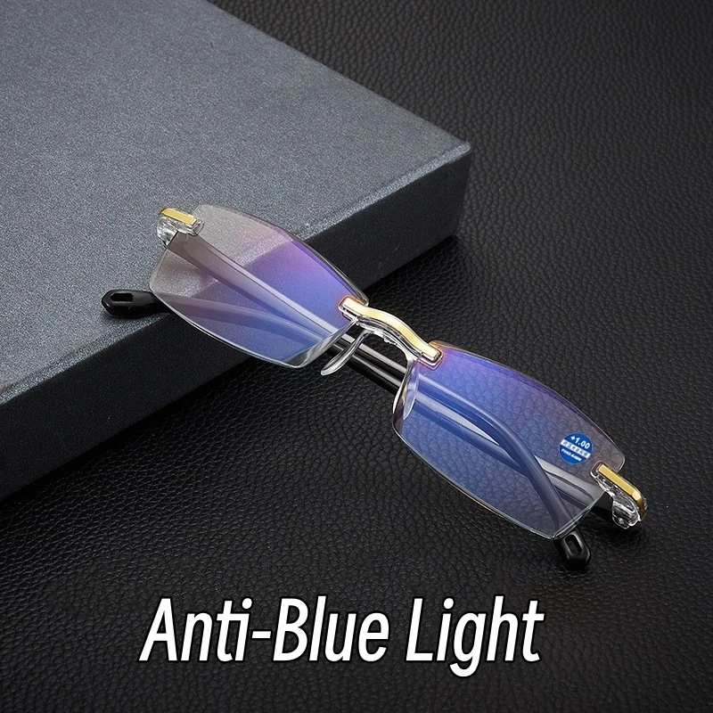 Women Men Square Frameless Presbyopic Glasses Trendy Anti Blue Light Prescription Eyeglasses Resting Lenses Computer Eyewear