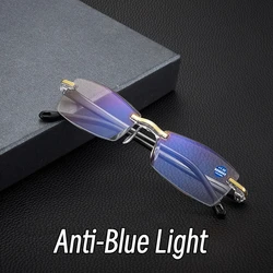 Women Men Square Frameless Presbyopic Glasses Trendy Anti Blue Light Prescription Eyeglasses Resting Lenses Computer Eyewear