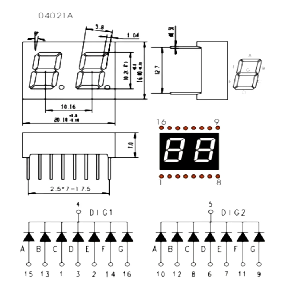 10PCS 4021AH 4021AB 4021AG 4021AW 0.4 Inch Common Cathode Two Digit Seven Segment Led Display Tube 16Pin Red Blue Green White led digital tube display led display module