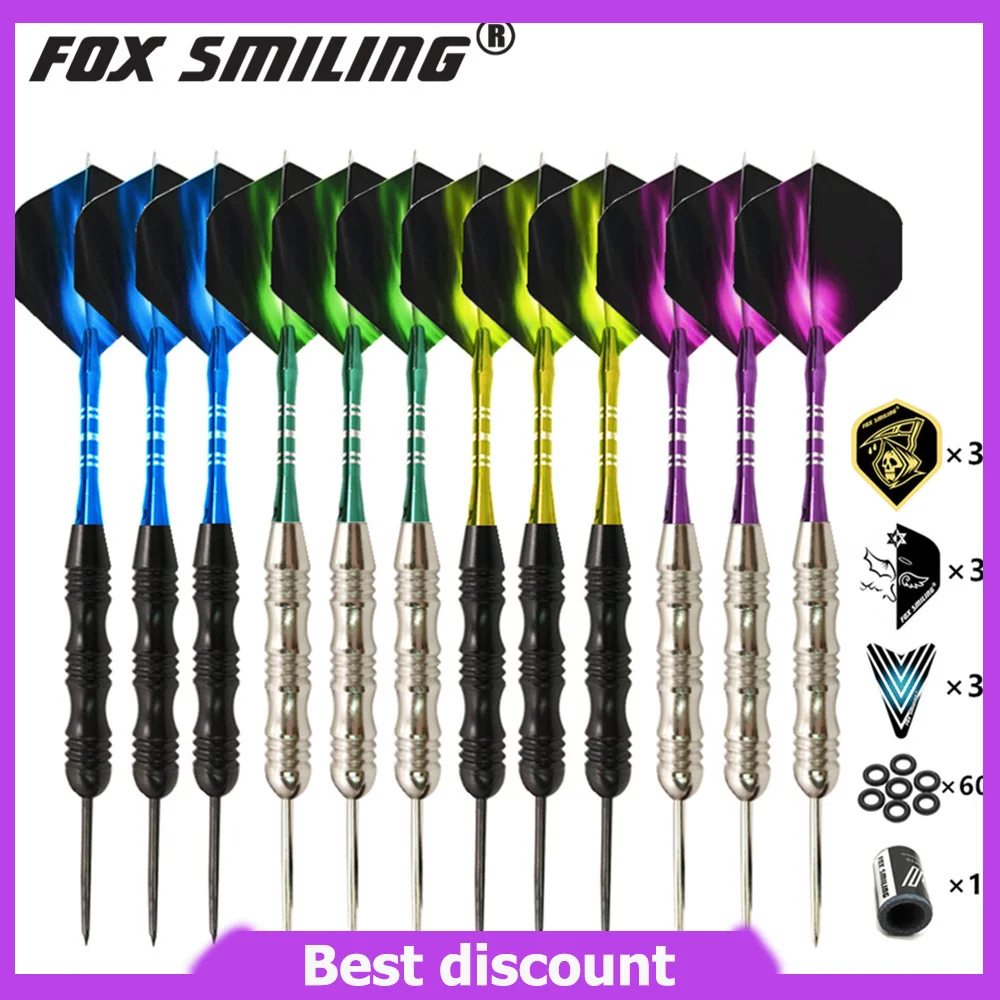 

12PCS Steel Tip Darts 22g Needle Point Dart With 9PCS Flights，60PCS Rubber O Ring, 1PCS Sharpener