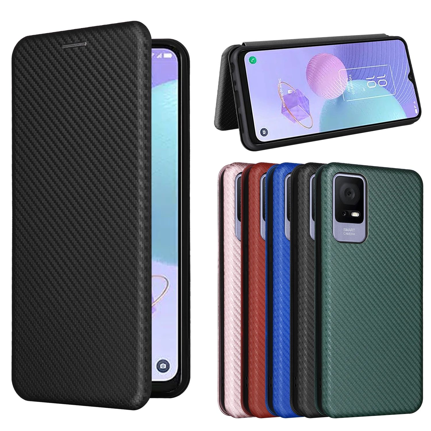 For TCL 405 406 T506D Carbon Fiber Flip Leather Case For TCL 405 406 Tcl405 T506D Business Magnetic Wallet Card Slot Slim Cover