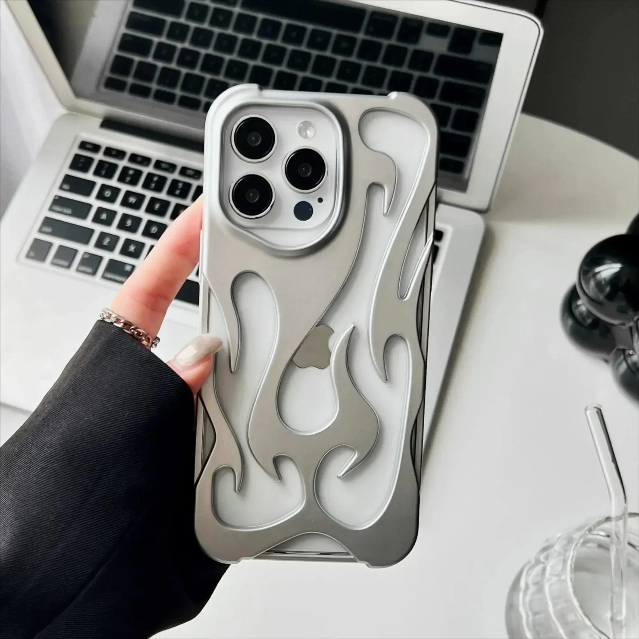 Sleek 3D Flame Pattern Shockproof Phone Case - Fashionable Hollow Slim Design