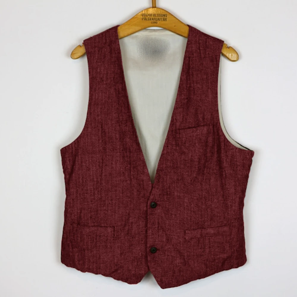 Linen Vest Casual V Neck Gilet Men Suits Vests Two Button Sleeveless Jacket Men's Dress Vests Male Clothing Summer Spring 5