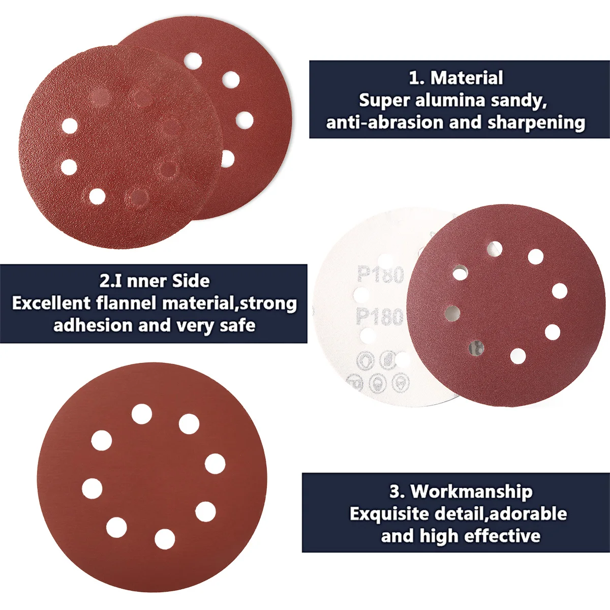 5 Inch Round Sanding Discs Alumina Sanding Pads 8-Hole Sheet Polishing Sandpaper for Metal Wood Glass Car 100pcs sanding discs