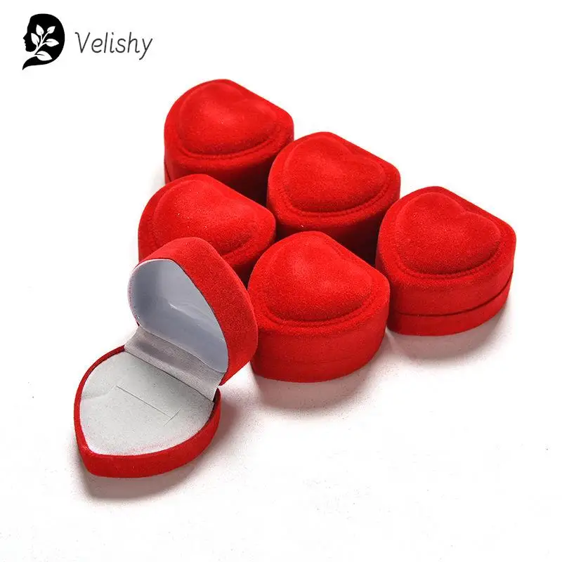 

1Pc Cute Red Heart Shaped Carrying Foldable Case Display Jewelry Packaging Durable Lid Open Velvet Ring Box